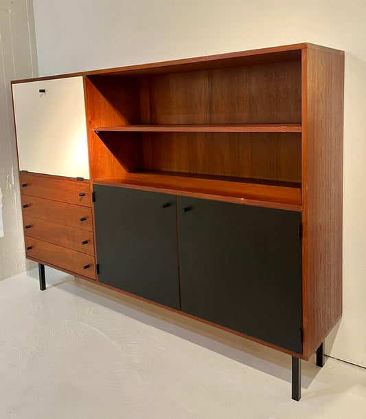 Highboard midcentury teck, noir et blanc